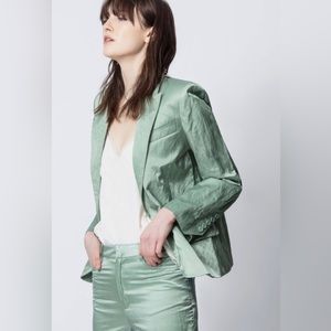 Zadig & Voltaire Green Victor Satin Blazer Jacket